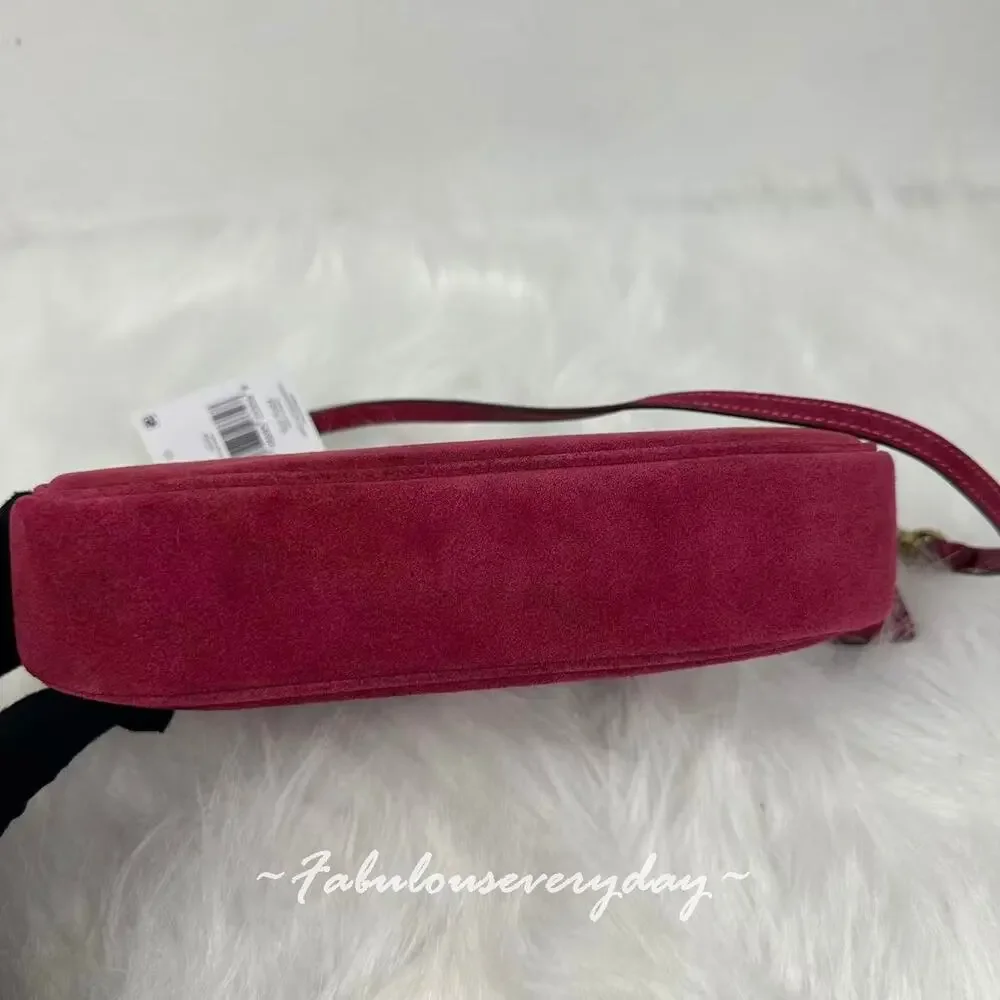 Coach Plaza Bag Shoulder Bag In Suede Brass/Dark Fuchsia CER64 NWT
